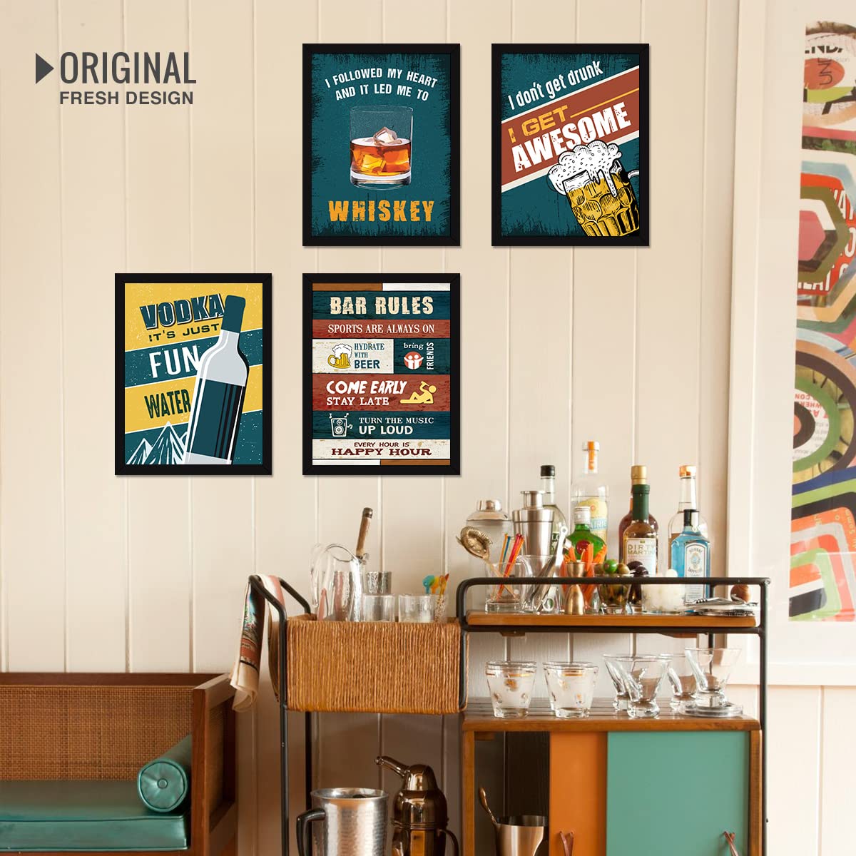 Bar, Rum, Whisky, Vodka (Set of 4)