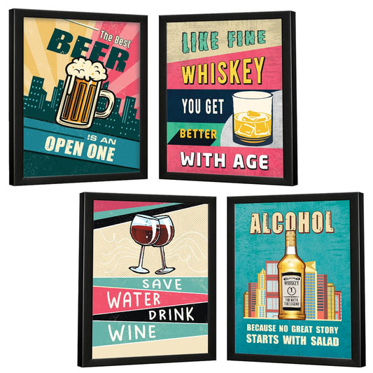 Bar, Alcohol, Whisky,  Beer (Set of 4)