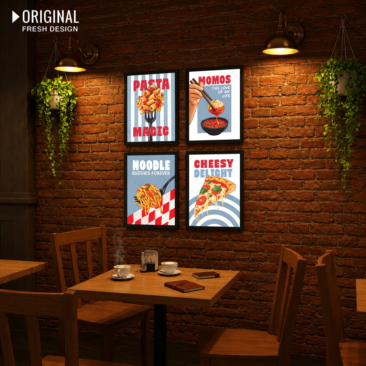 Restaurant Pizza Noodles Pasta Momos Food (Set of 4)