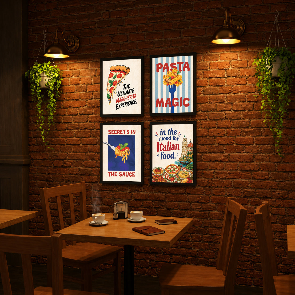 Restaurant Pizza Pasta Italian  Food (Set of 4)