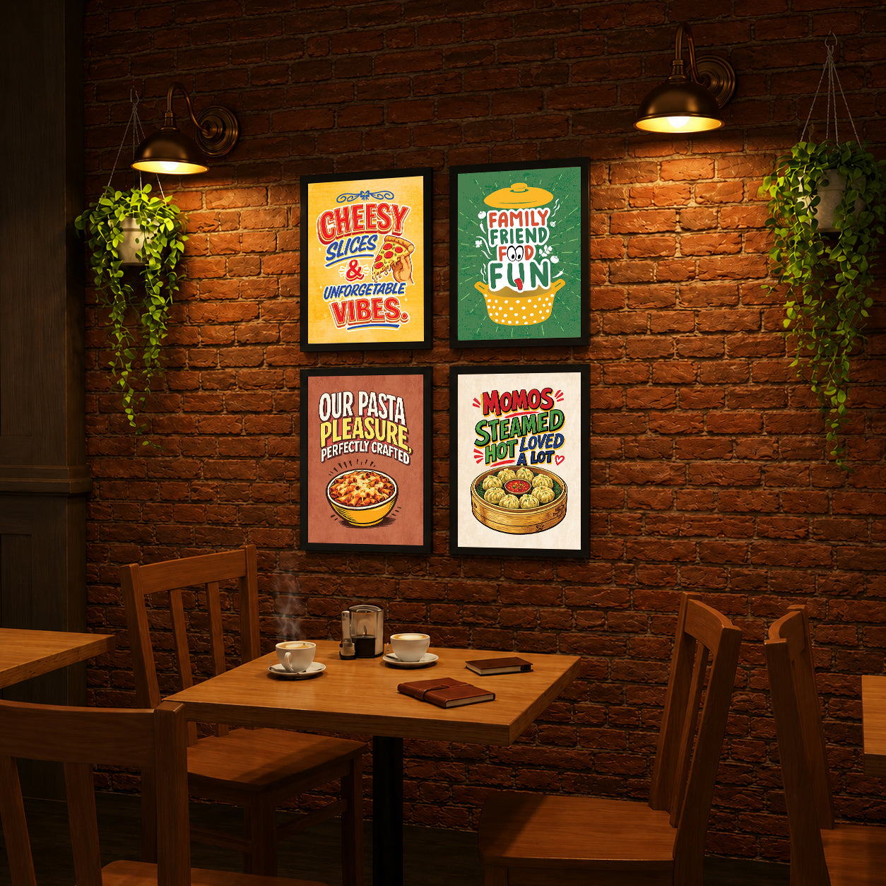 Restaurant Pizza Pasta Momos Food (Set of 4)