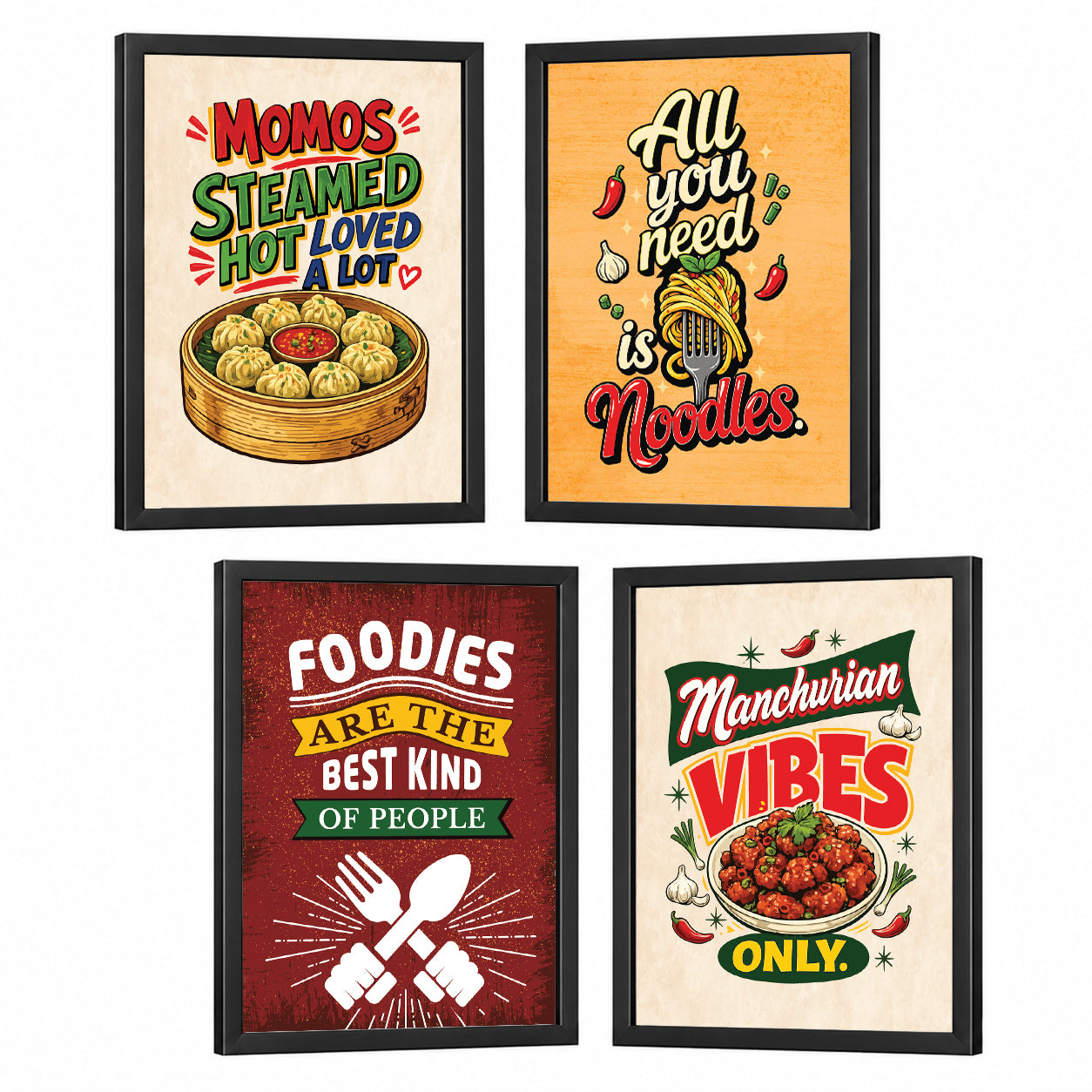 Restaurant Manchurian Noodles Momos Food (Set of 4)